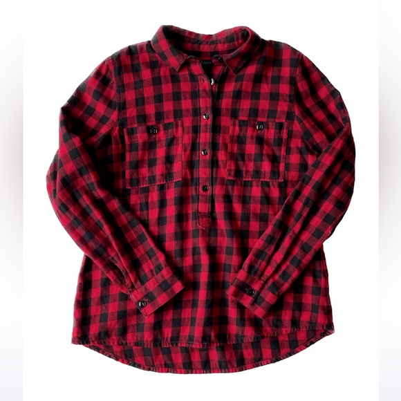 Madewell Flannel Popover Shirt, Buffalo Plaid Check, red black, Small - Picture 2 of 6